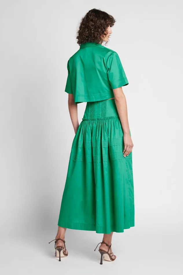Women Poised Pleated Midi Skirt Emerald Green Aje Skirts