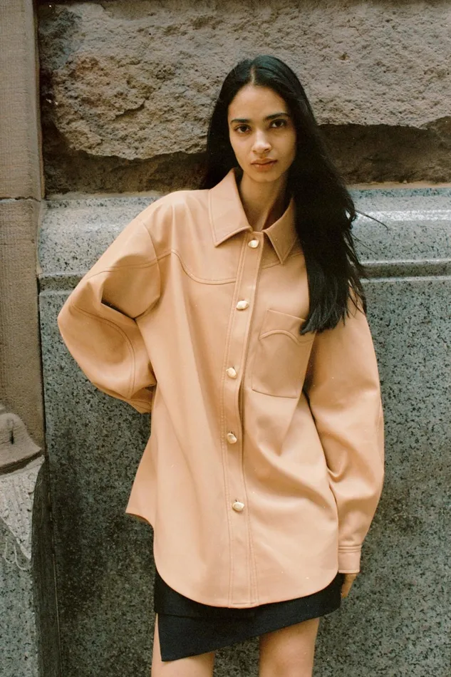 Women Priscilla Scalloped Shacket Sand Beige Aje Tops