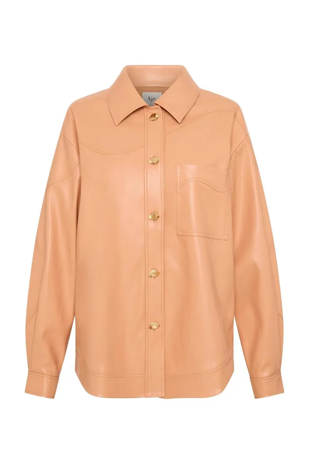 Women Priscilla Scalloped Shacket Sand Beige Aje Tops