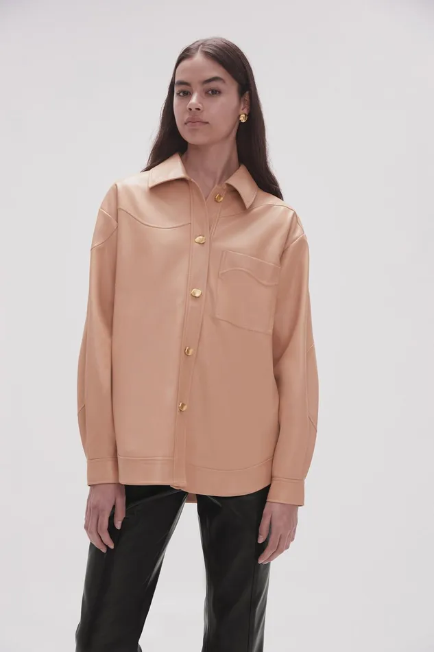 Women Priscilla Scalloped Shacket Sand Beige Aje Tops