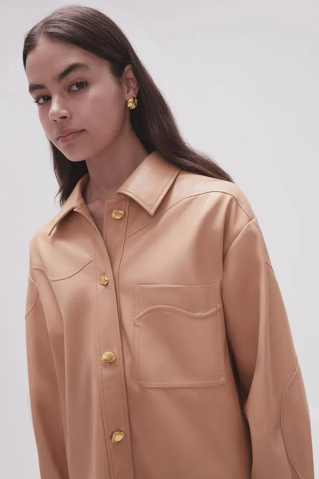 Women Priscilla Scalloped Shacket Sand Beige Aje Tops