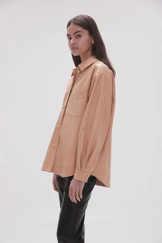 Women Priscilla Scalloped Shacket Sand Beige Aje Tops