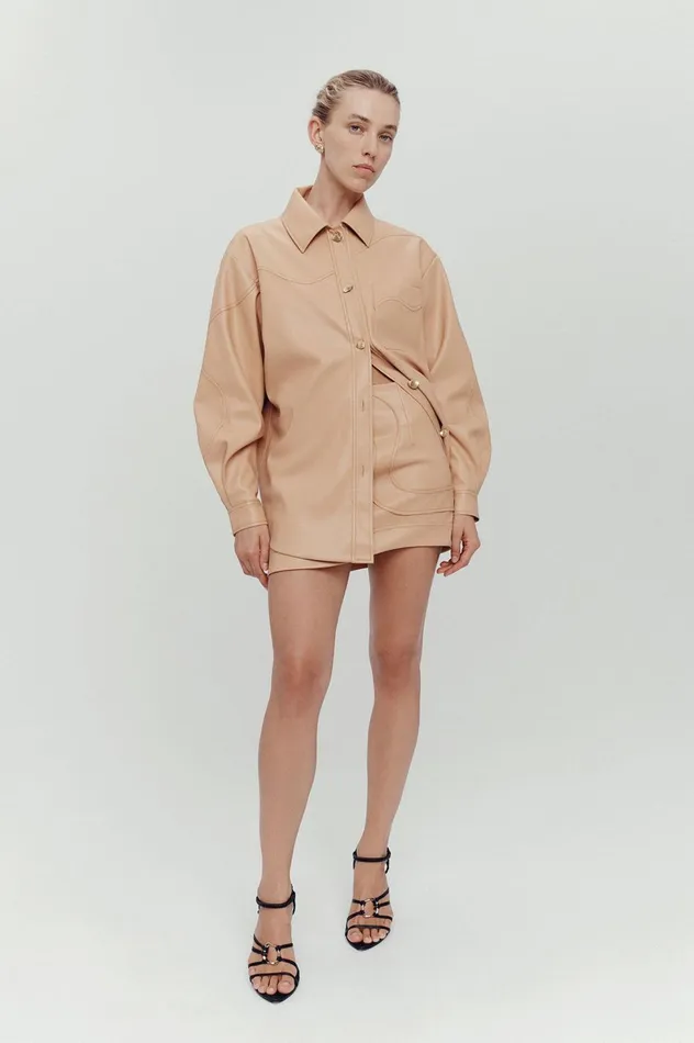 Women Priscilla Scalloped Shacket Sand Beige Aje Tops