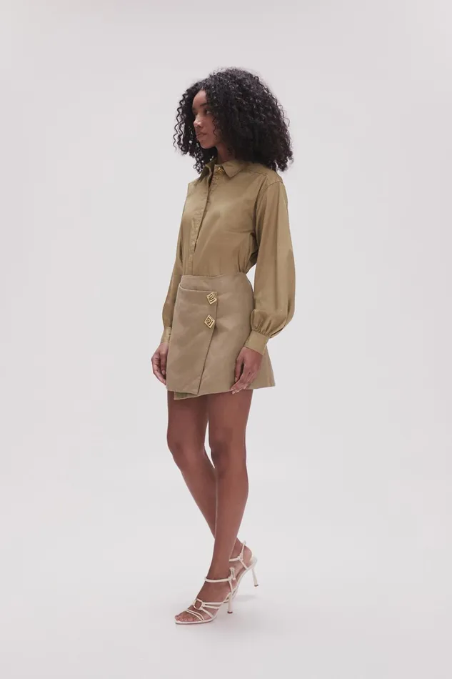 Women Realm Wrap Front Mini Skirt Desert Khaki Aje Skirts