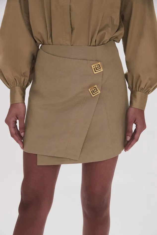 Women Realm Wrap Front Mini Skirt Desert Khaki Aje Skirts