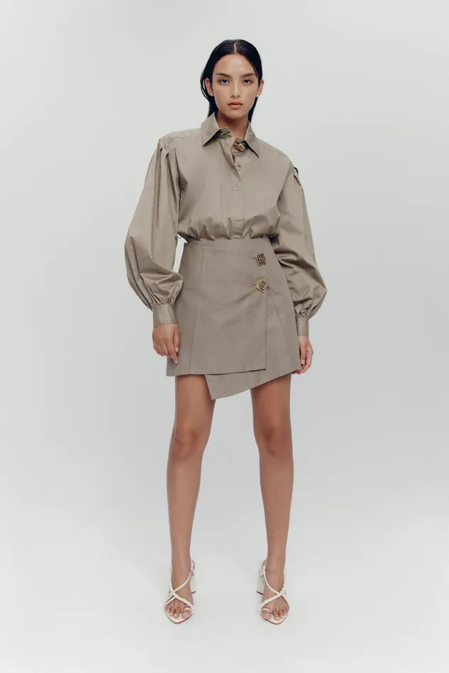 Women Realm Wrap Front Mini Skirt Desert Khaki Aje Skirts