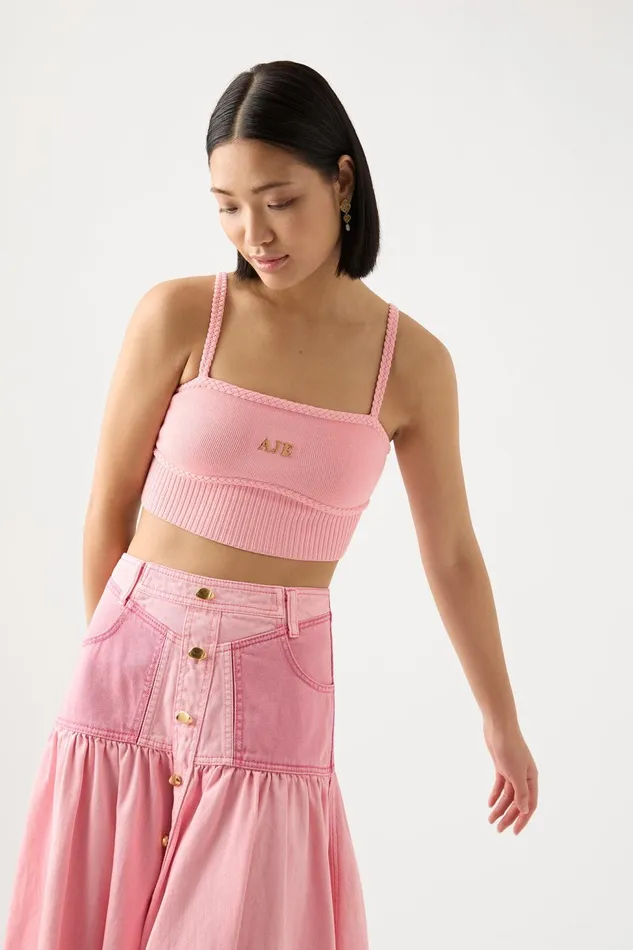 Women Ream Braided Crop Top Ballet Pink Aje Body and Crepe Knit