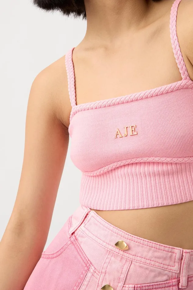 Women Ream Braided Crop Top Ballet Pink Aje Body and Crepe Knit