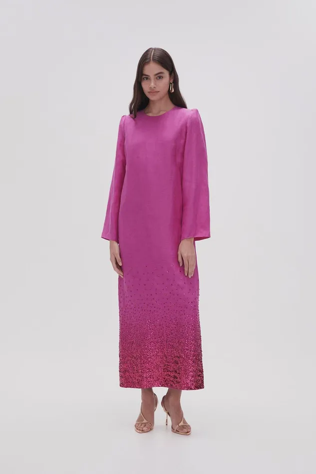 Women Reflection Sequin Maxi Dress Deep Magenta Aje Dresses