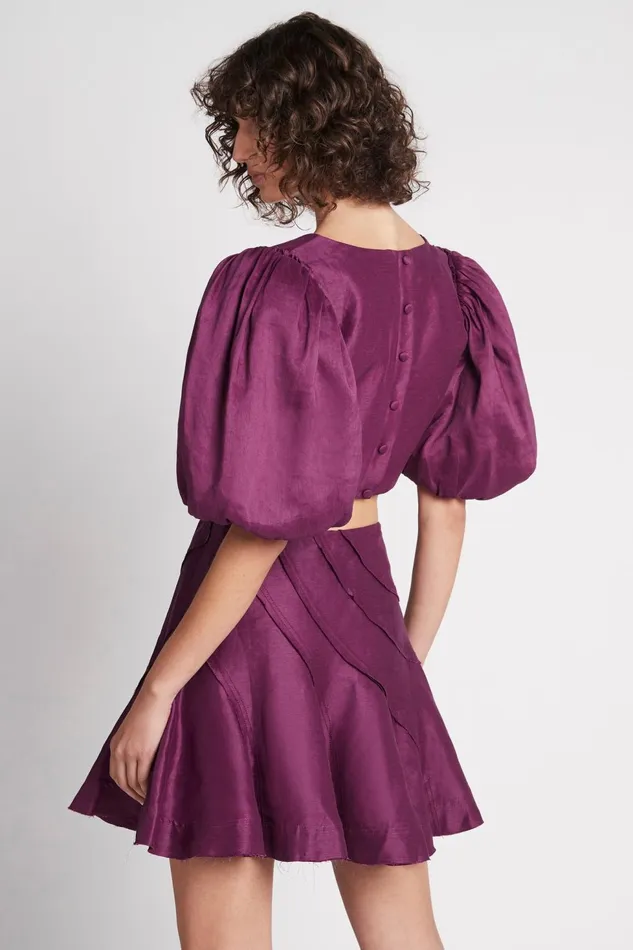 Women Reverb Puff Sleeve Cropped Top Violet Aje Tops