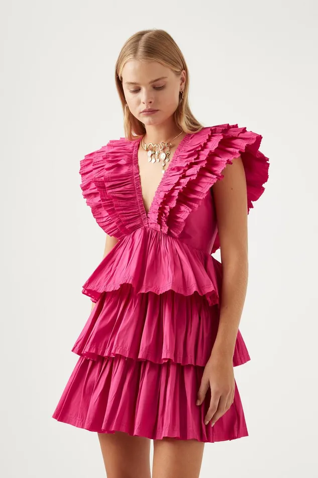 Women Rhythmic Frilled Mini Dress Fuchsia Aje Dresses