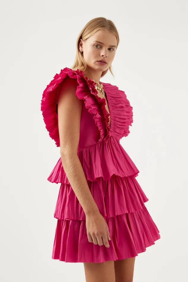 Women Rhythmic Frilled Mini Dress Fuchsia Aje Dresses