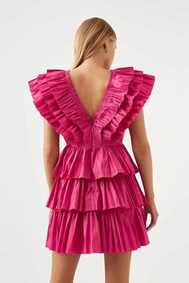 Women Rhythmic Frilled Mini Dress Fuchsia Aje Dresses
