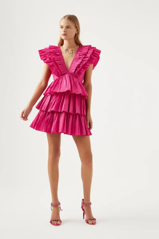 Women Rhythmic Frilled Mini Dress Fuchsia Aje Dresses