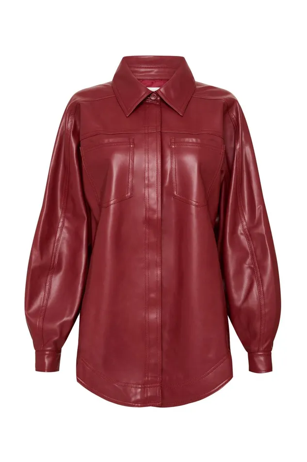 Women River Vegan Leather Shirt Mahogany Red Aje Leather