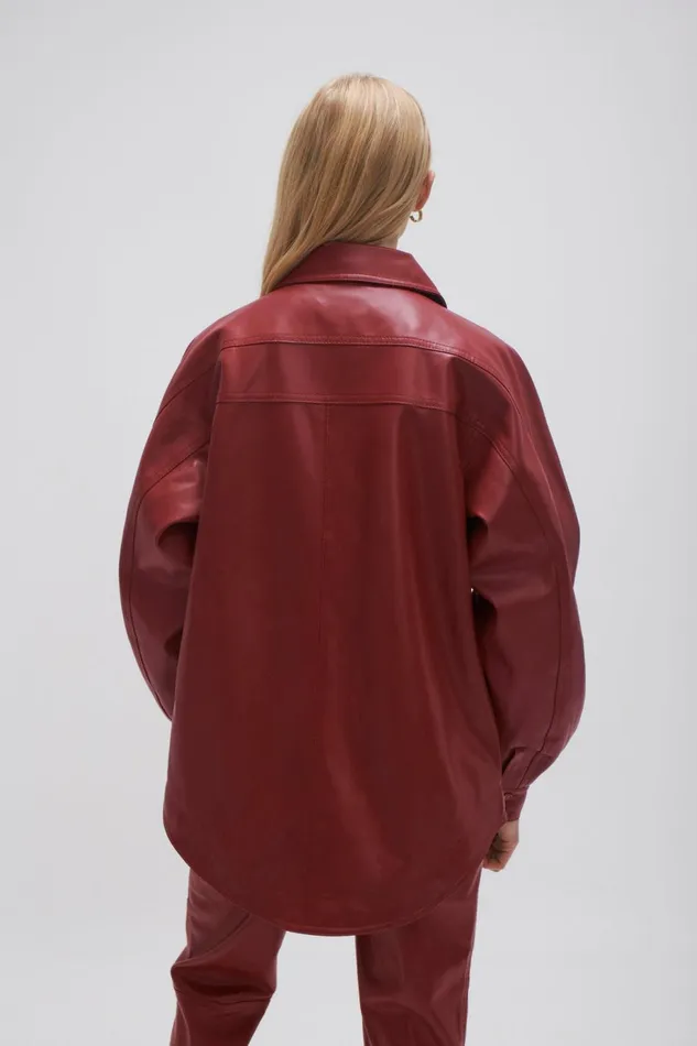 Women River Vegan Leather Shirt Mahogany Red Aje Leather