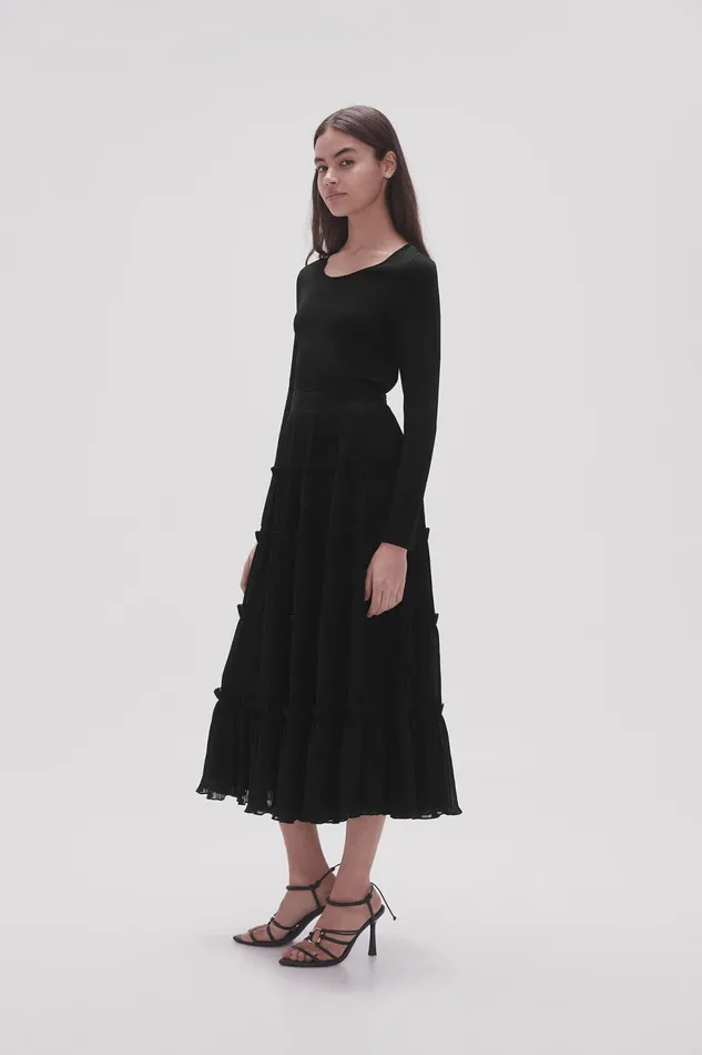 Women Robyn Tiered Maxi Skirt Black Aje Skirts