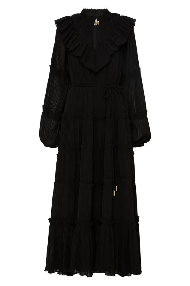 Women Robyn Tiered Midi Dress Black Aje Dresses