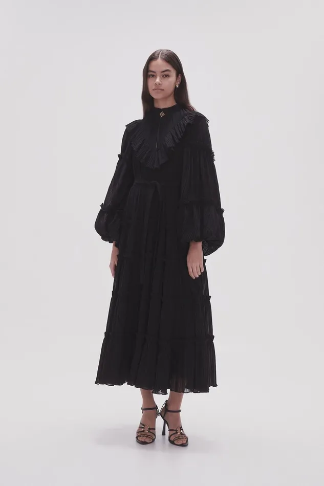 Women Robyn Tiered Midi Dress Black Aje Dresses