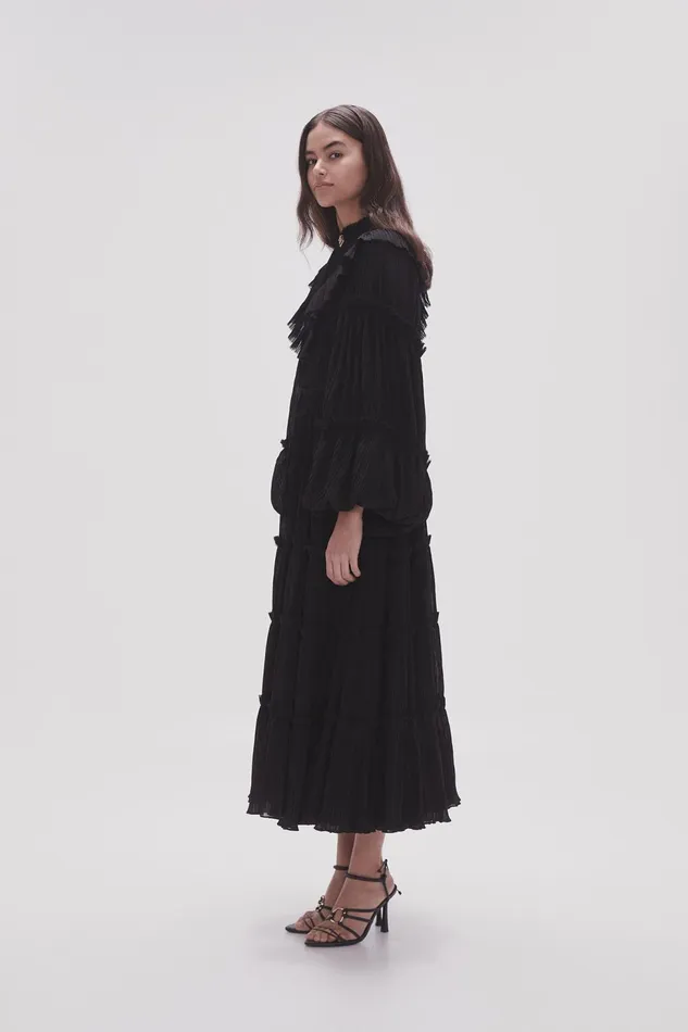 Women Robyn Tiered Midi Dress Black Aje Dresses