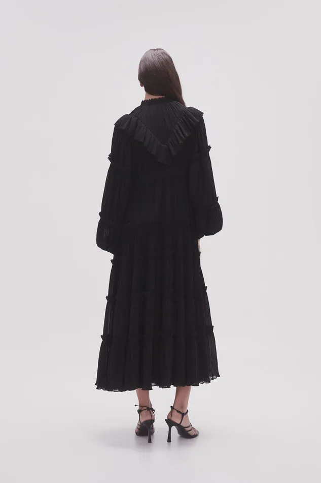 Women Robyn Tiered Midi Dress Black Aje Dresses