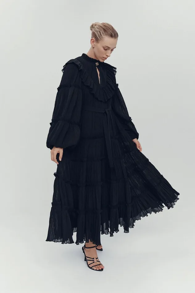 Women Robyn Tiered Midi Dress Black Aje Dresses