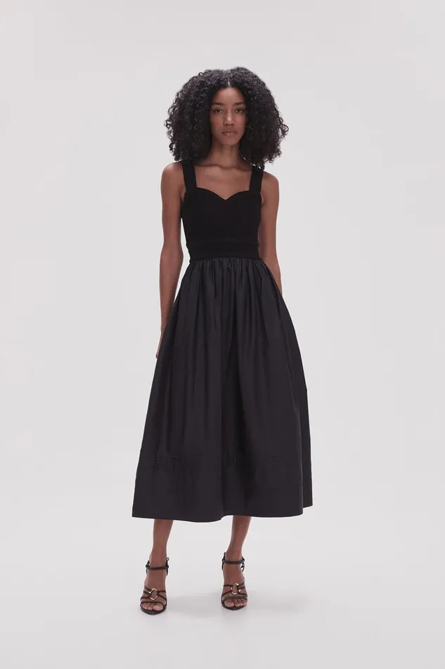 Women Romarin Knit Bodice Midi Dress Black Aje Dresses