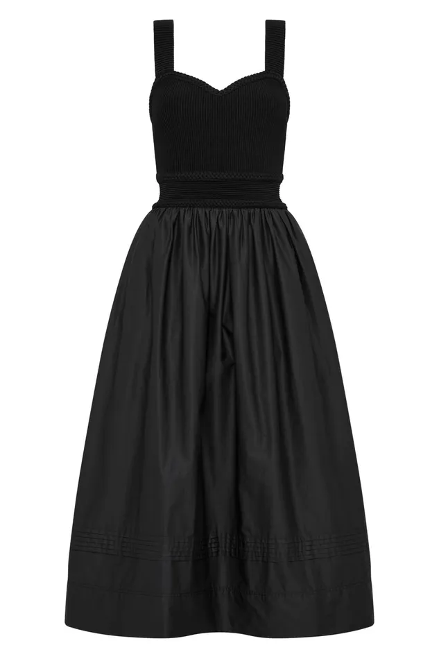 Women Romarin Knit Bodice Midi Dress Black Aje Dresses