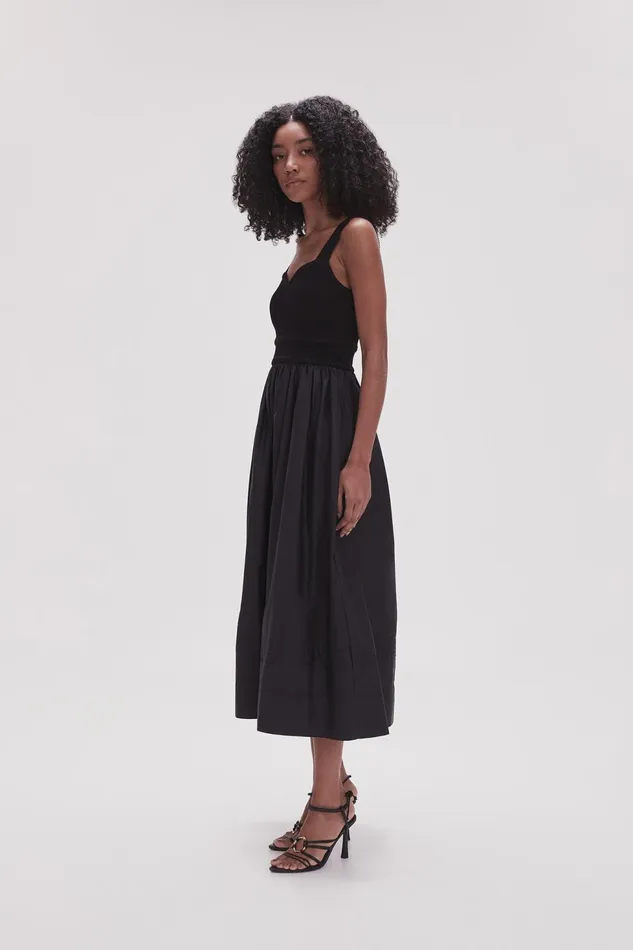 Women Romarin Knit Bodice Midi Dress Black Aje Dresses