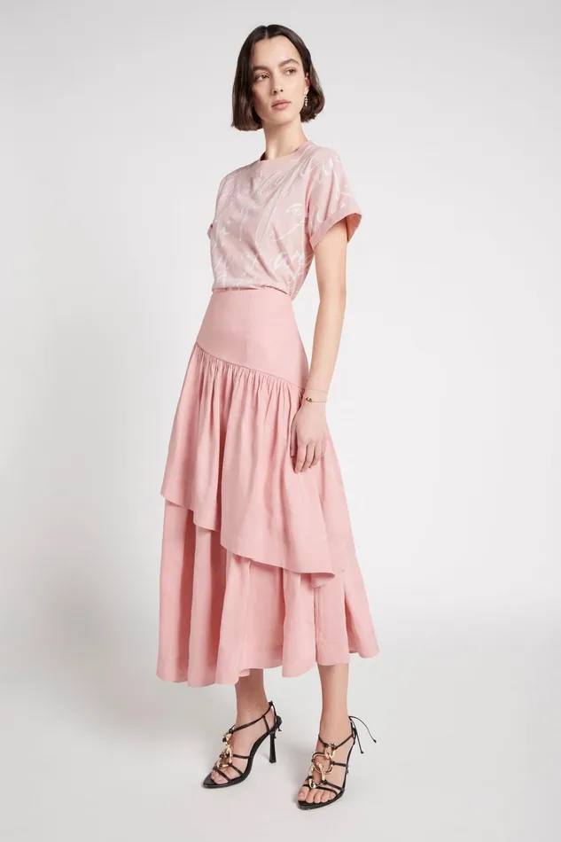 Women Romy Tiered Midi Skirt Dusty Pink Aje Skirts