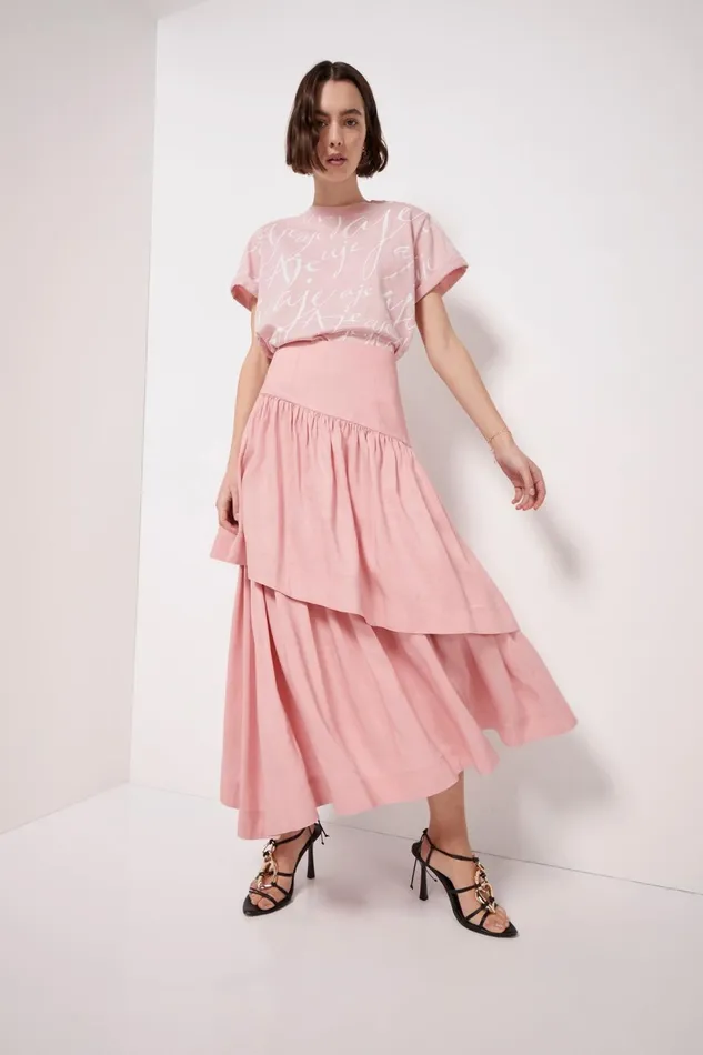 Women Romy Tiered Midi Skirt Dusty Pink Aje Skirts