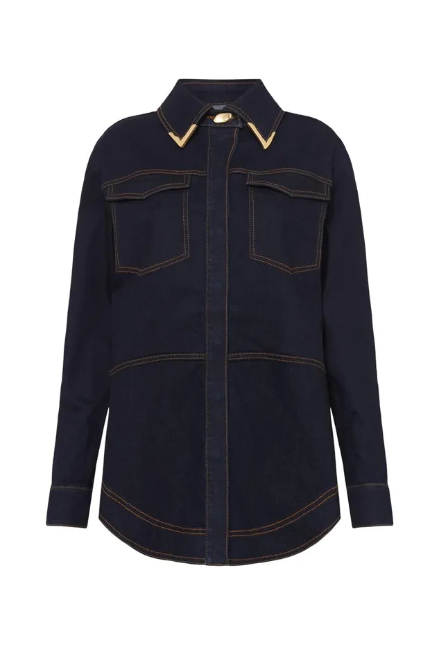 Women Ryka Textured Denim Shirt Indigo Aje Denim