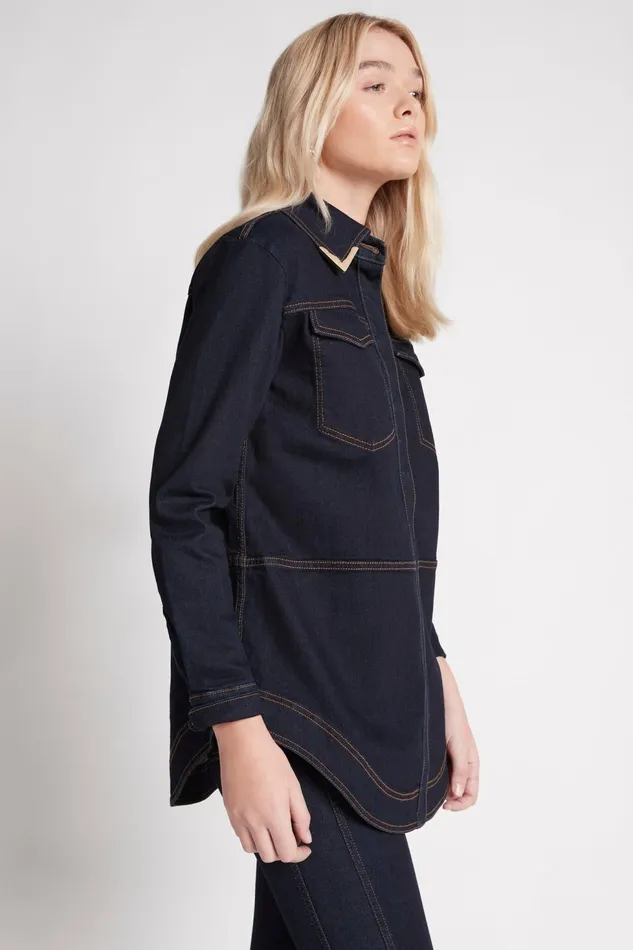 Women Ryka Textured Denim Shirt Indigo Aje Denim