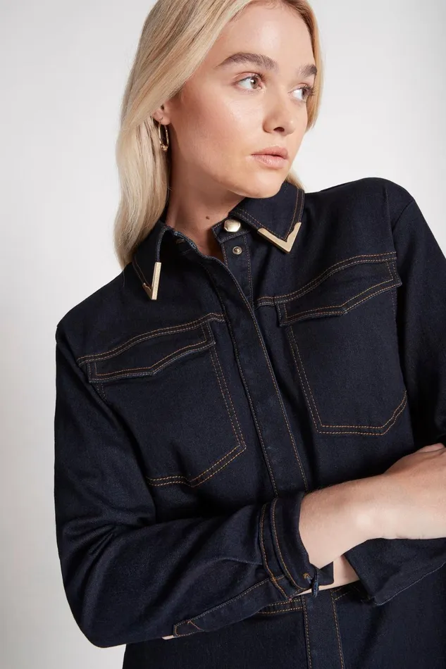 Women Ryka Textured Denim Shirt Indigo Aje Denim