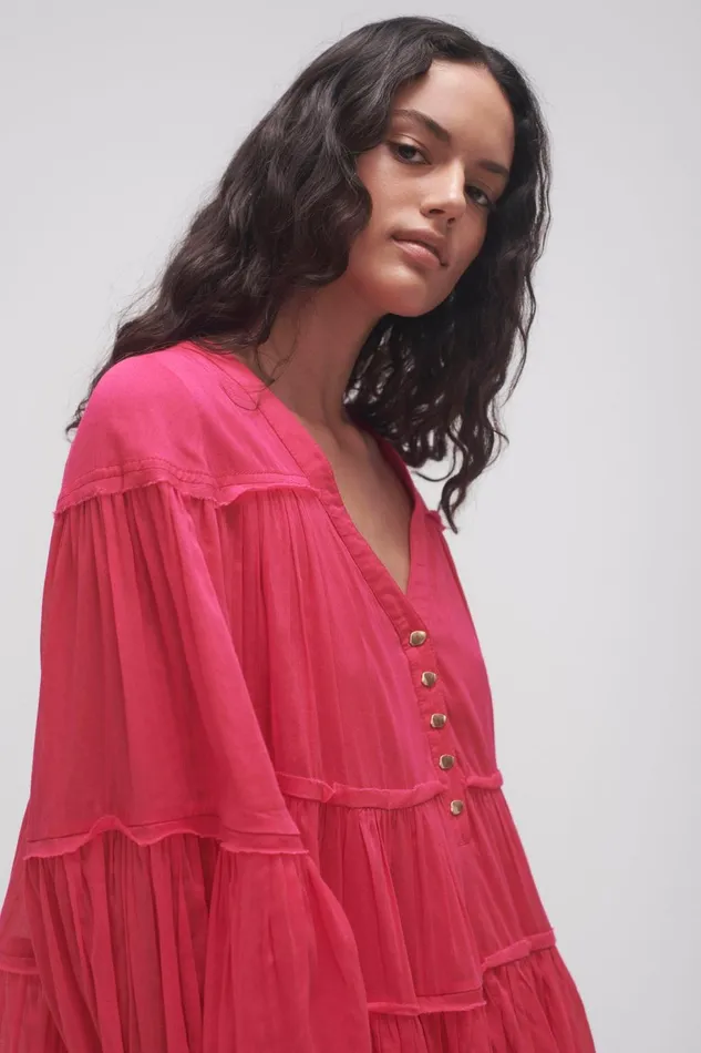 Women Sally Tiered Plunge Mini Dress Hot Pink Aje Dresses