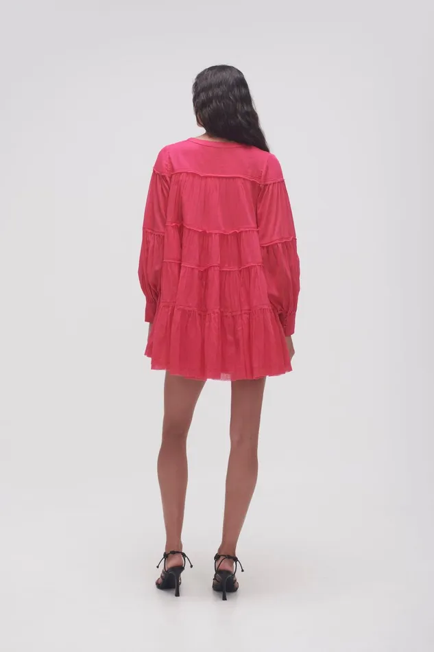 Women Sally Tiered Plunge Mini Dress Hot Pink Aje Dresses