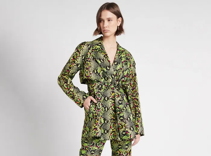Women Serpentine Belted Jacket Snake Effect Aje Blazers Jackets and Coats