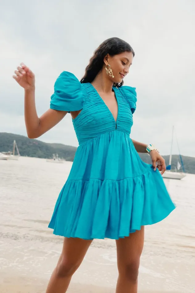 Women Severine Tiered Mini Dress Sky Blue Aje Dresses