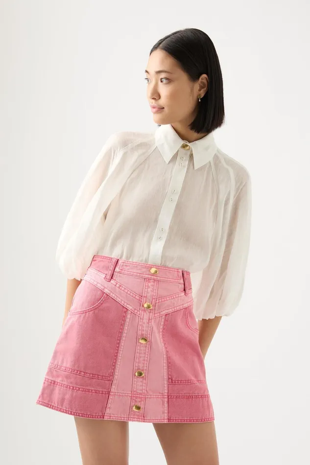 Women Shades Denim Mini Skirt Two Tone Pink Aje Skirts