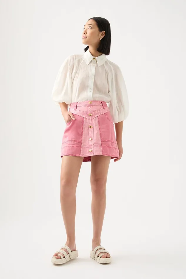 Women Shades Denim Mini Skirt Two Tone Pink Aje Skirts