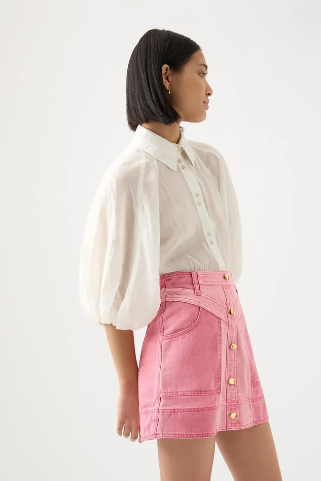 Women Shades Denim Mini Skirt Two Tone Pink Aje Skirts