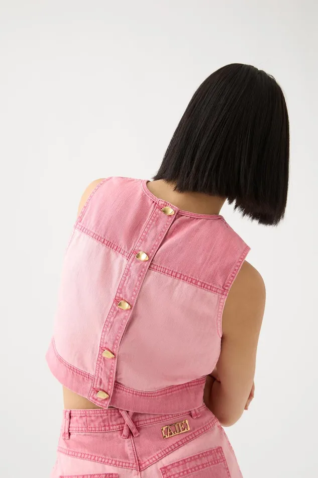 Women Shades Pink Denim Shell Top Two Tone Pink Aje Denim