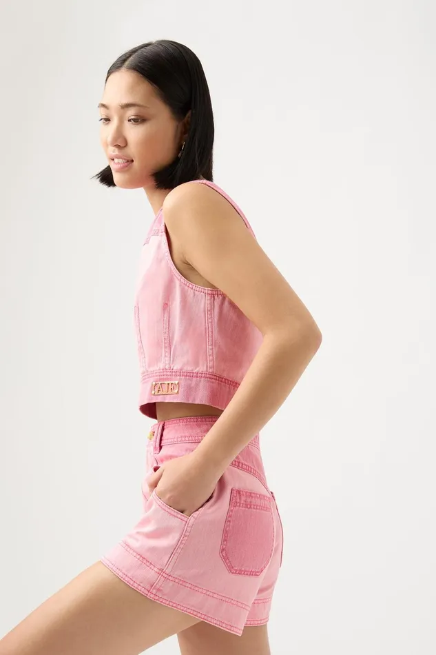 Women Shades Pink Denim Shell Top Two Tone Pink Aje Denim
