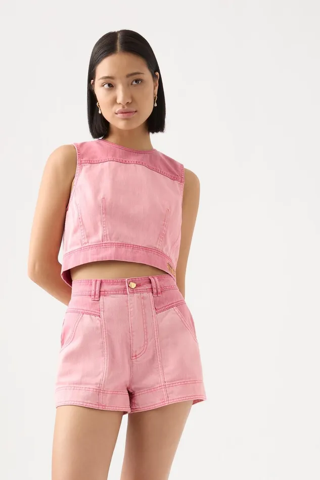 Women Shades Pink Denim Short Two Tone Pink Aje Shorts