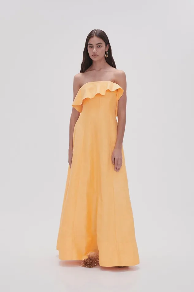 Women Shallows Strapless Gown Marigold Yellow Aje Dresses