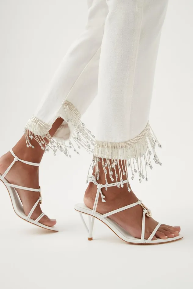 Women Sheen Fringe Denim Jeans White Aje Pants