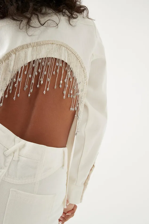 Women Sheen Fringe Denim Shirt White Aje Denim