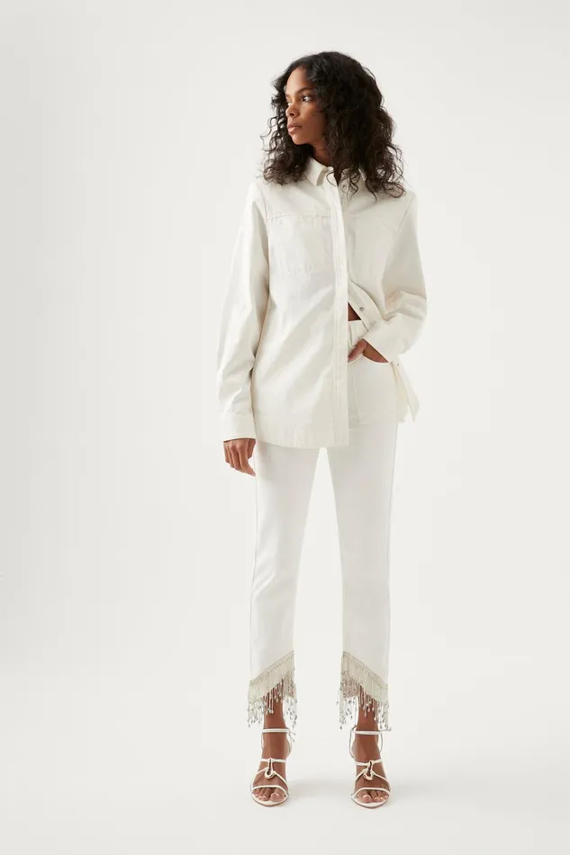 Women Sheen Fringe Denim Shirt White Aje Denim