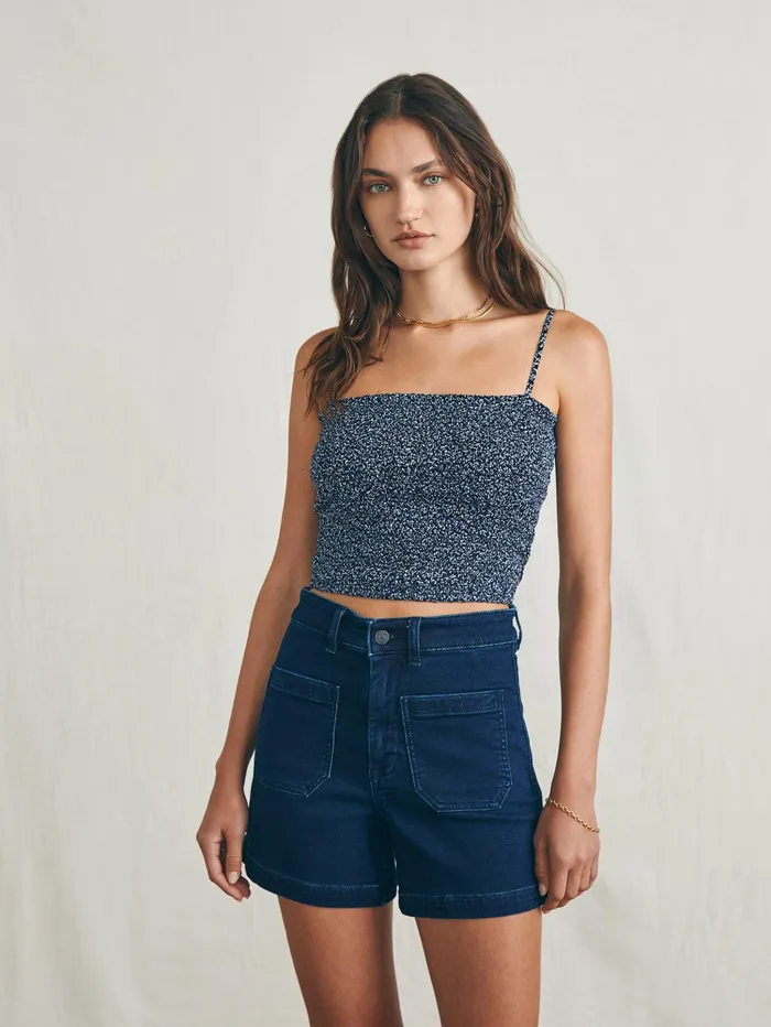 Women Shirts and Tops Faherty Alisee Smocked Top Navy Riverton Ditsy