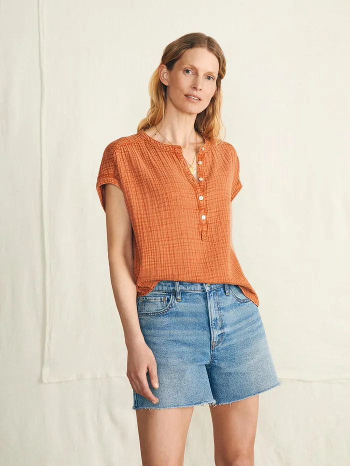 Women Shirts and Tops Faherty Dream Cotton Gauze Desmond Top Bombay Brown